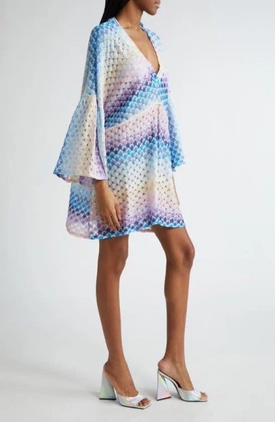 Shop Missoni Long Sleeve Textured Cover-up Dress In Degrade Blue Shades