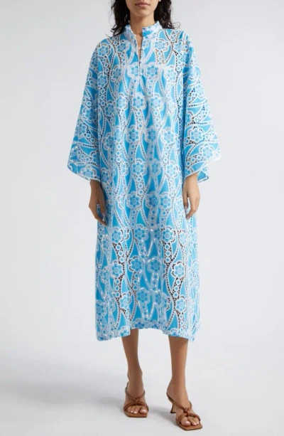 Shop La Vie Style House Floral Lace Maxi Cover-up Caftan In Cyan Blue