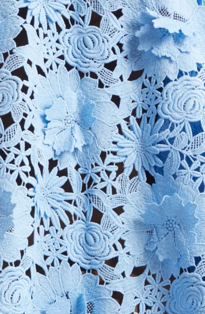 Shop La Vie Style House 3d Floral Lace Cover-up Mini Caftan In Pale Blue