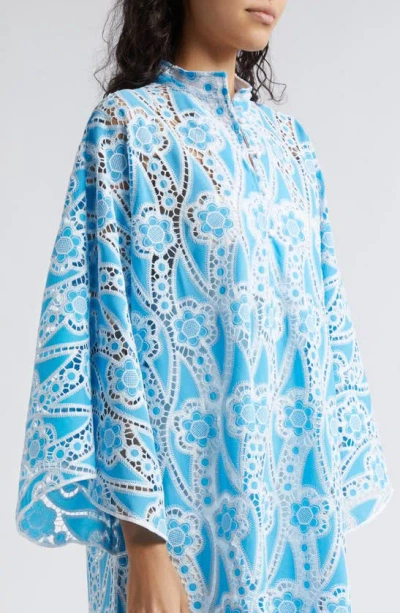 Shop La Vie Style House Floral Lace Maxi Cover-up Caftan In Cyan Blue