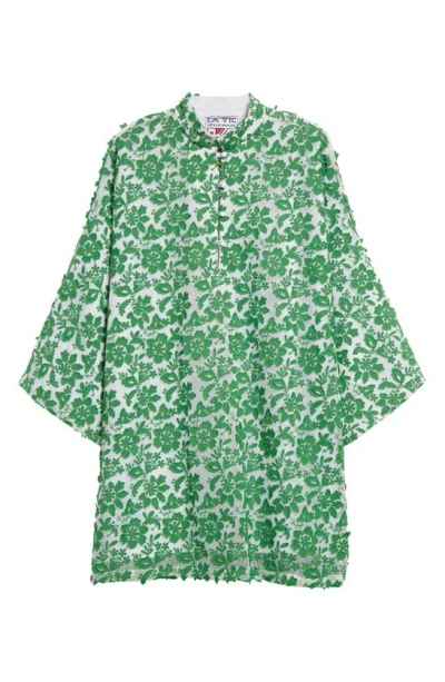 Shop La Vie Style House Floral Embroidery Cover-up Mini Caftan In Green/ White