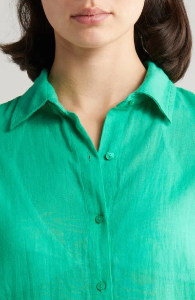 Shop Elan Cotton Button-up Cover-up Shirt In Green Bright