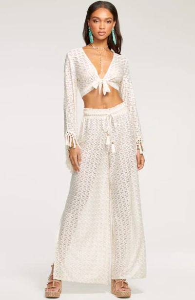 Shop Ramy Brook Gloria High Waist Wide Leg Cover-up Pants In White/ Gold Zigzag