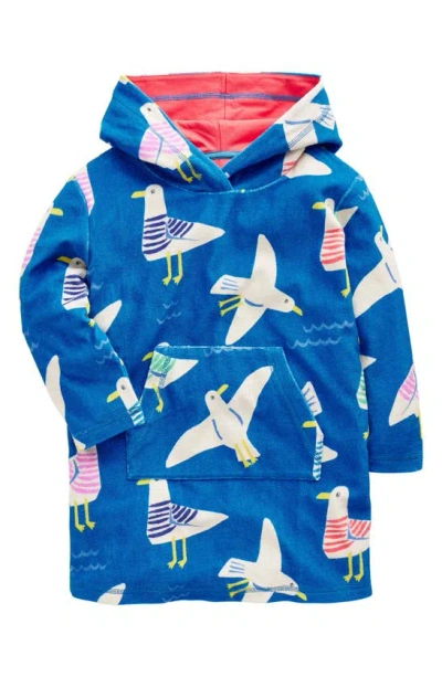 Shop Mini Boden Kids' Terry Cloth Hooded Cover-up In Directoire Blue Seagulls