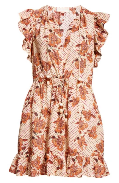 Shop Ulla Johnson Kalina Floral Flutter Sleeve Cover-up Minidress In Cactus Flower