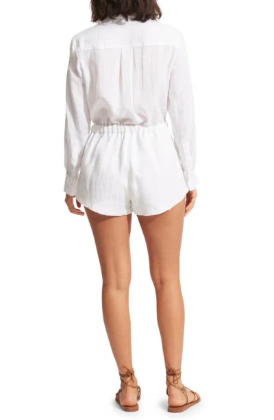 Shop Seafolly Long Sleeve Linen Cover-up Romper In White