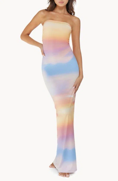 Shop Pq Swim Sofia Strapless Cover-up Maxi Dress In Sunset Sky