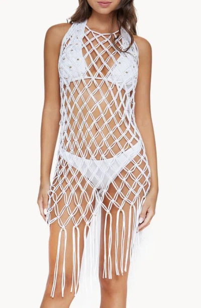 Shop Pq Swim Brynn Beaded Sheer Cover-up Dress In White