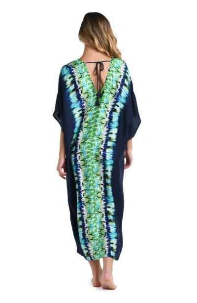 La Blanca Seas Tie-dye Maxi Caftan In Indigo