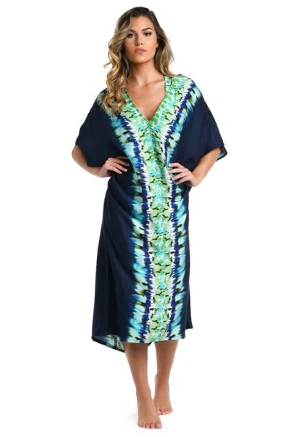 Shop La Blanca Seas Print Cover-up Caftan In Indigo