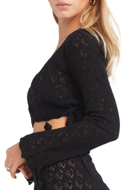 Capittana Kaia Openwork Crochet Crop Cover-up Sweater In Black