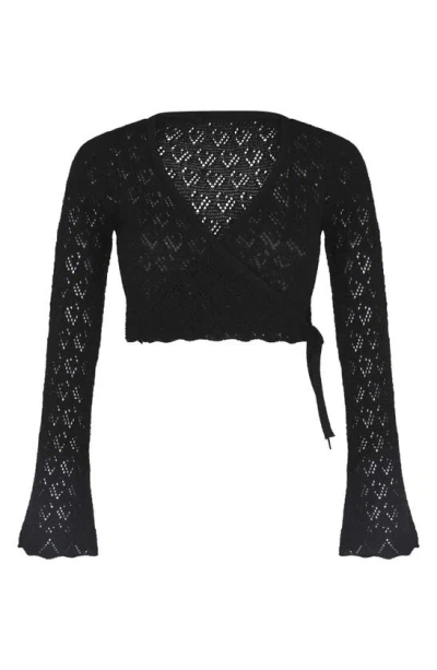 Shop Capittana Kaia Openwork Crochet Crop Cover-up Sweater In Black