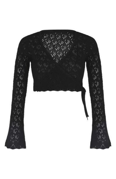 Capittana Kaia Openwork Crochet Crop Cover-up Sweater In Black