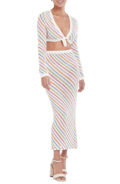 Capittana Bruna Stripe Crochet Crop Cover-up Sweater In Multicolor White