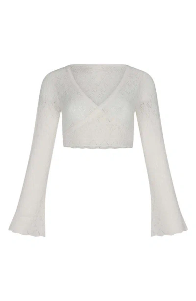 Shop Capittana Kaia Openwork Crochet Crop Cover-up Sweater In Ivory