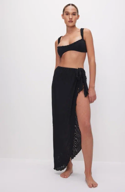 Shop Good American Side Tie Mesh Cover-up Skirt In Black001