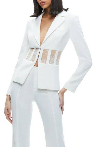 Shop Alice And Olivia Alexis Lace Corset Detail Blazer In Off White