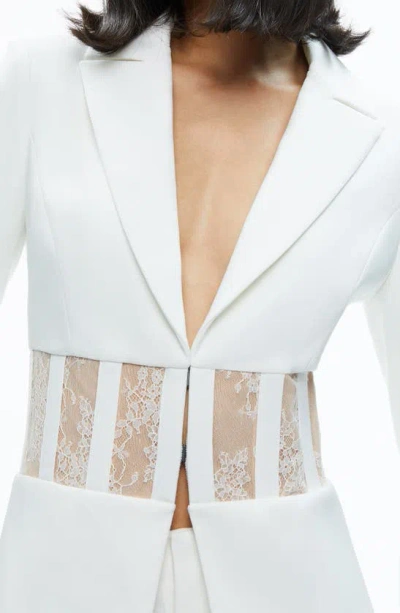 Shop Alice And Olivia Alexis Lace Corset Detail Blazer In Off White