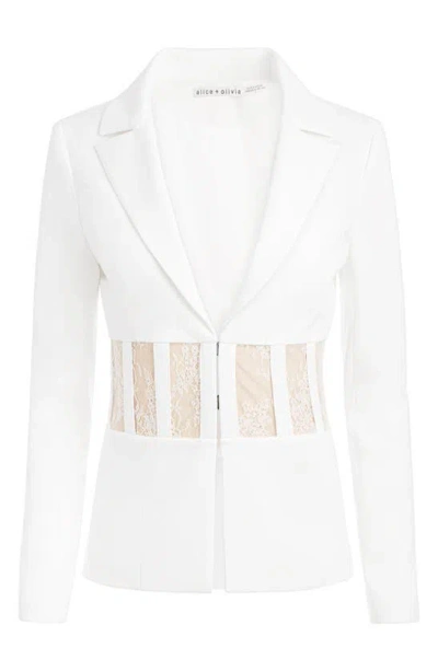 Shop Alice And Olivia Alexis Lace Corset Detail Blazer In Off White