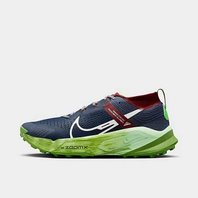 Shop Nike Men's Zoomx Zegama Trail Running Shoes In Thunder Blue/chlorophyll/dark Team Red/summit White