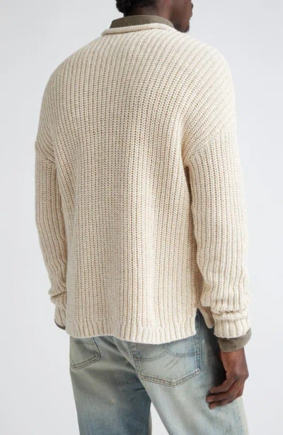 Shop Double Rl Oversize Cotton & Linen Crewneck Sweater In Raw White