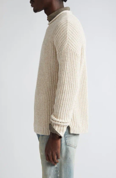 Shop Double Rl Oversize Cotton & Linen Crewneck Sweater In Raw White