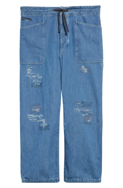 Shop Double Rl Caldwell Ripped Cotton & Linen Chambray Drawstring Pants In Indigo Wash