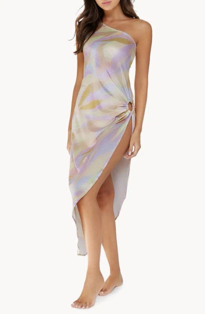 Shop Pq Swim Tinsley Metallic One-shoulder Cover-up Dress In Sorrento