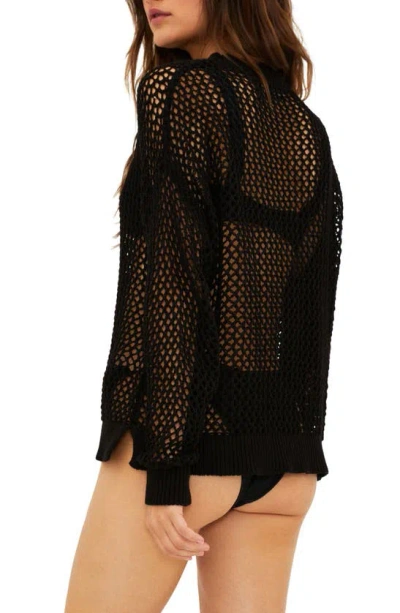 Shop Beach Riot Hilary Long Sleeve Open Knit Cover-up Sweater Tunic In Black