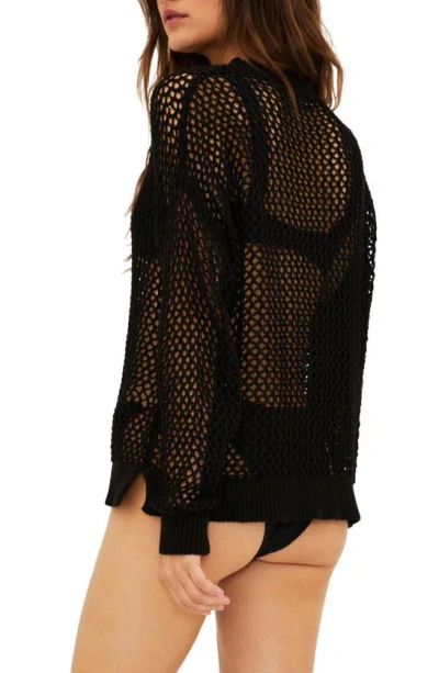 Beach Riot Hilary Long Sleeve Open Knit Cover-up Sweater Tunic In Black