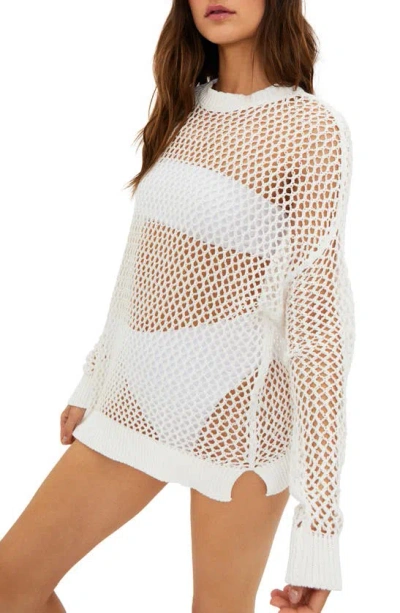 Shop Beach Riot Hilary Long Sleeve Open Knit Cover-up Sweater Tunic In White