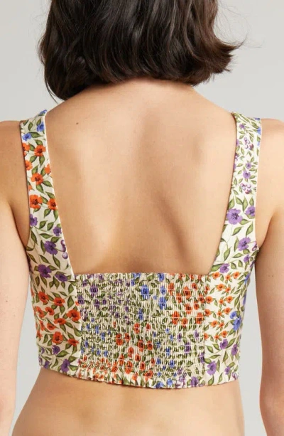 Shop Agua Bendita Kosia Floral Beaded Cotton Crop Cover-up Top In Multicolor