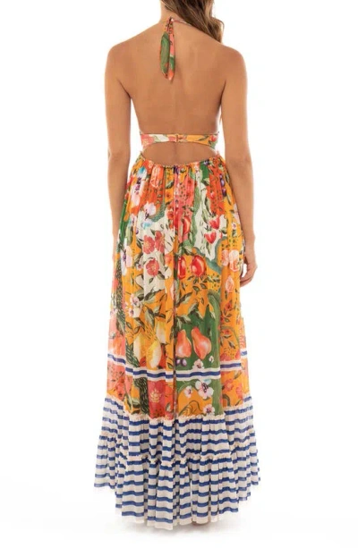 Shop Agua Bendita Ashley Plunge Cover-up Maxi Sundress In Multicolor