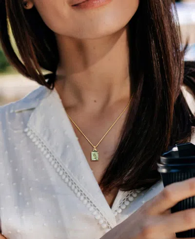 Macy's Green Quartz (5-1/3 Ct. T.w.) & Black Sapphire (1/4 Ct. T.w.) Halo 18" Pendant Necklace In Gold-plat In Green Quartz