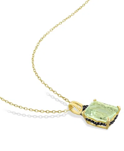 Shop Macy's Green Quartz (5-1/3 Ct. T.w.) & Black Sapphire (1/4 Ct. T.w.) Halo 18" Pendant Necklace In Gold-plat