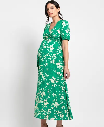Shop Seraphine Women's Maternity Midi Length Maternity-to-nursing Wrap Dress In Green Print