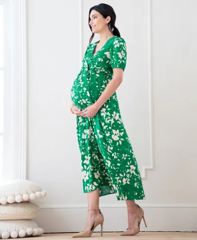 Shop Seraphine Women's Maternity Midi Length Maternity-to-nursing Wrap Dress In Green Print