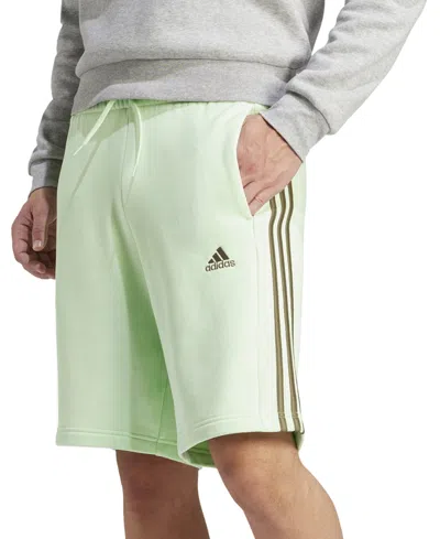 Shop Adidas Originals Men's 3-stripes 10" Fleece Shorts In Semi Green Spark,olive Strata