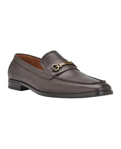 Shop Guess Men's Haldie Square Toe Slip On Dress Loafers In Dark Brown