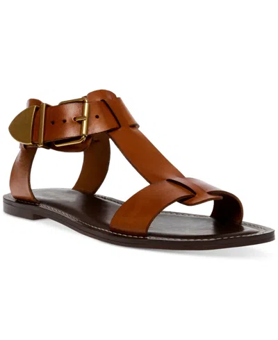 Shop Steve Madden Women's Brazinn Gladiator Flat Sandals In Tan Leather