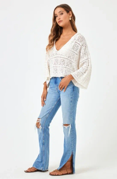 Shop L*space Diamond Eye Crochet Cover-up Hooded Sweater In Cream