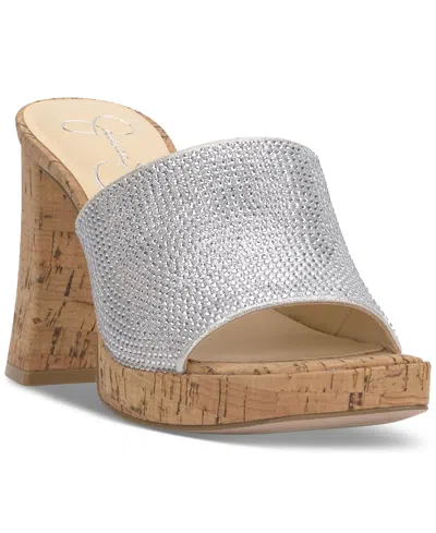 Shop Jessica Simpson Kashet Platform Block-heel Dress Sandals In Silver Rhinestone