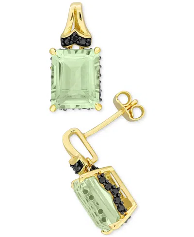 Macy's Green Quartz (6-3/8 Ct. T.w.) & Black Sapphire (3/8 Ct. T.w.) Halo Stud Earrings In Gold-plated Ster In Green Quartz