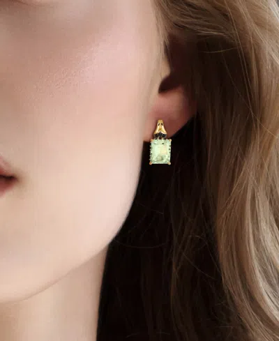 Macy's Green Quartz (6-3/8 Ct. T.w.) & Black Sapphire (3/8 Ct. T.w.) Halo Stud Earrings In Gold-plated Ster In Green Quartz