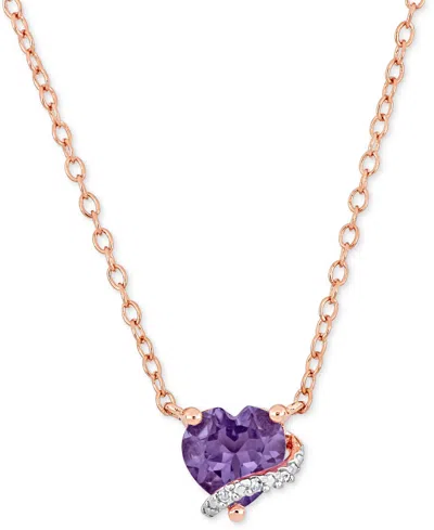 Macy's Amethyst (1/2 Ct. T.w.) & Diamond Accent Swirl 18" Pendant Necklace In Rose-plated Sterling Silver In Amethyst