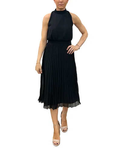 Shop Sam Edelman Women's Smocked-waist Plisse Midi Dress In Black