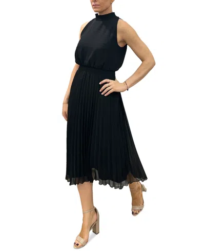 Shop Sam Edelman Women's Smocked-waist Plisse Midi Dress In Black