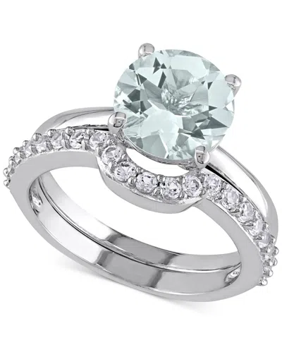 Macy's Aquamarine (1-5/8 Ct. T.w.) & Lab-grown White Sapphire (3/8 Ct. T.w.) Bridal Set In 10k White Gold In Aquamarine
