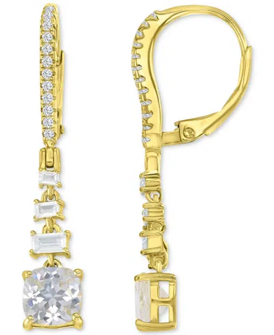 Shop Macy's Cubic Zirconia Mixed Cut Linear Drop Leverback Earrings In Gold