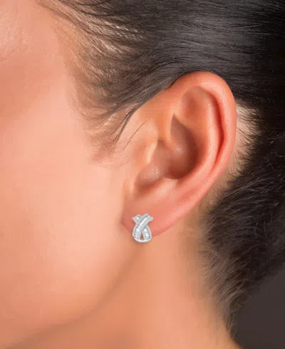 Macy's Cubic Zirconia Round & Baguette Crossover Curved Stud Earrings In Sterling Silver In Gold